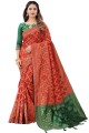 Saree in Silk Red  with Weaving