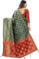 Saree with Silk Weaving in Green