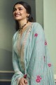 Sky  Palazzo Suit with Embroidered Jacquard