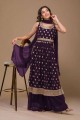 Embroidered Sharara Suit in Purple Georgette