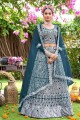 Embroidered Teal  Wedding Lehenga Choli in Net