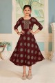 Maroon Gown Dress with Printed Georgette