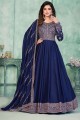 Anarkali Suit in Blue Art silk with Embroidered