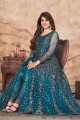 Net Anarkali Suit in Teal  with Embroidered