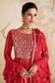 Red Embroidered Chinon chiffon Sharara Suit