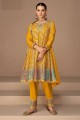 Mustard yellow Salwar Kameez in Georgette with Embroidered