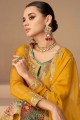 Mustard yellow Salwar Kameez in Georgette with Embroidered