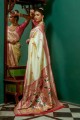 Silk Cream Wedding Saree in Zari