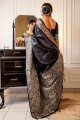 Black Saree in Raw silk with Weaving