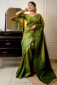 Olive  Saree in Raw silk with Weaving