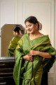 Olive  Saree in Raw silk with Weaving