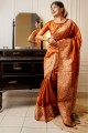 Raw silk Saree Orange in Weaving