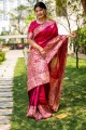 Raw silk Pink Saree in Weaving