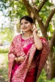 Raw silk Pink Saree in Weaving