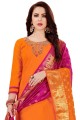 Salwar Kameez in Orange Silk with Embroidered