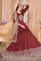 Taffeta Anarkali Suit with Embroidered in Maroon