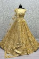 Golden Net Wedding Lehenga Choli with Embroidered