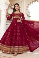 Embroidered Georgette Anarkali Suit in Magenta with Dupatta