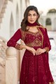 Embroidered Georgette Anarkali Suit in Magenta with Dupatta