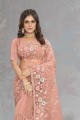 Wedding Saree in Dusty peach  Net with Sequins,embroidered