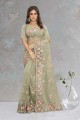 Dusty pista  Sequins,embroidered Wedding Saree in Net