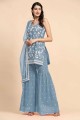 Embroidered Georgette  Sky blue Sharara Suit   with Dupatta