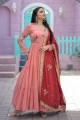 Faux georgette Gown Dress in Magenta pink with Plain
