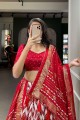 Red Color Tussar Silk With Leheriya With Foil Print Lehenga Choli