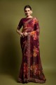 Embroidered Georgette Wine red Saree with Blouse