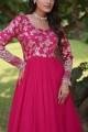 Pink Gown Dress with Embroidered Faux silk