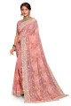 Peach Saree Embroidered  with Georgette