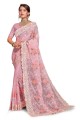 Georgette Embroidered  Pink Saree with Blouse