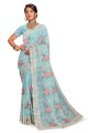 Saree in Sea green Georgette with Embroidered
