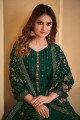 Green Straight Pant Suit with Embroidered Chiffon