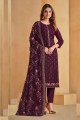Chiffon Chiffon Straight Pant Suit with Embroidered