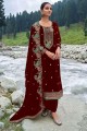 Velvet Wine Palazzo Suit with Embroidered