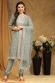 Embroidered Faux georgette Straight Pant Suit in Pista with Dupatta