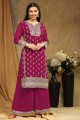 Faux georgette Pink Palazzo Suit in Embroidered