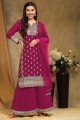 Faux georgette Pink Palazzo Suit in Embroidered