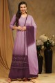 Purple Embroidered Faux georgette Palazzo Suit