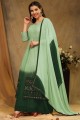 Palazzo Suit in Green Faux georgette with Embroidered