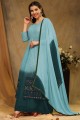 Sky blue Embroidered Palazzo Suit in Faux georgette