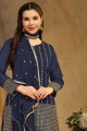Faux georgette Straight Suit in Blue with