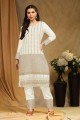 White Straight Suit with  Faux georgette