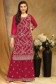 Red Embroidered Palazzo Suit in Georgette