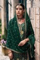 Embroidered Chiffon Green Palazzo Suit with Dupatta