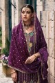 Purple Palazzo Suit in Chiffon with Embroidered