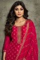 Jacquard Palazzo Suit in Red with Embroidered