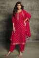 Jacquard Palazzo Suit in Red with Embroidered