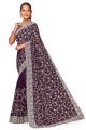 Purple Saree in Embroidered Georgette